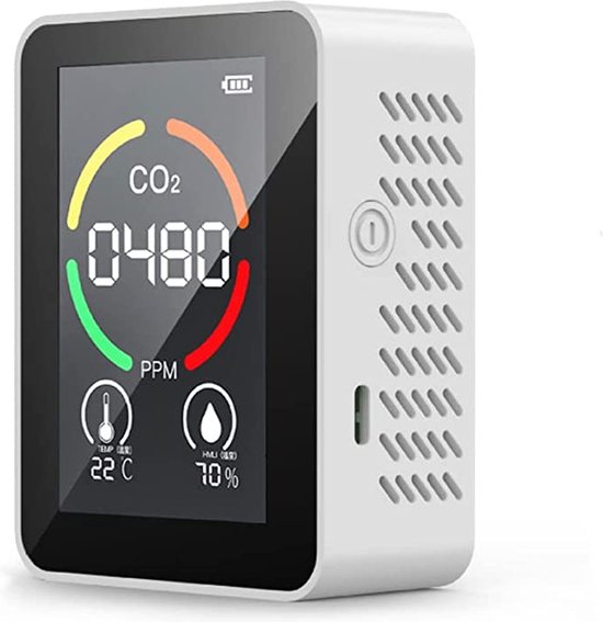 5 in 1 CO2 Meter Horeca en Binnenruimtes Hygrometer Temperatuurmeter - Slimme Luchtkwaliteitsmeter - Draagbaar En Oplaadbaar