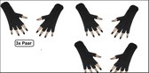 3x Paar vingerloze handschoen zwart Milano - Feest festival thema feest party optocht themafeest