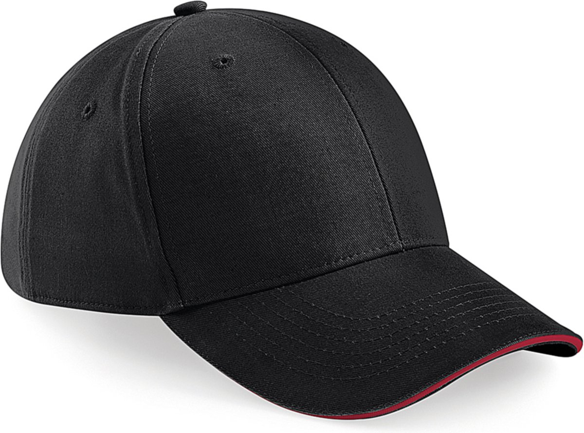 Beechfield 'Athleisure 6 Panel Cap' Zwart/Rood