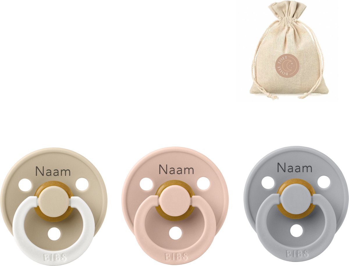 Goedkoopste BIBS fopspenen met naam - T3 - Blush, cloud & glow vanilla - 18 maanden - spenen - speen - fopspeen - BolleToet speenzakje