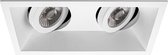 Spot Luminaire GU10 - Encastré Rectangle Double - Wit Mat - Aluminium - Inclinable - 185x93mm