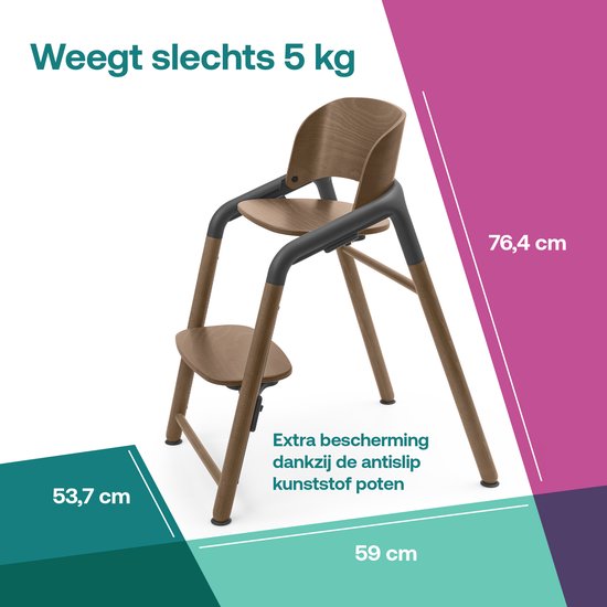 Bugaboo Giraffe houten kinderstoel, verstelbaar in 1 seconde, Dark Wood/Grey van Bugaboo — afbeelding 2