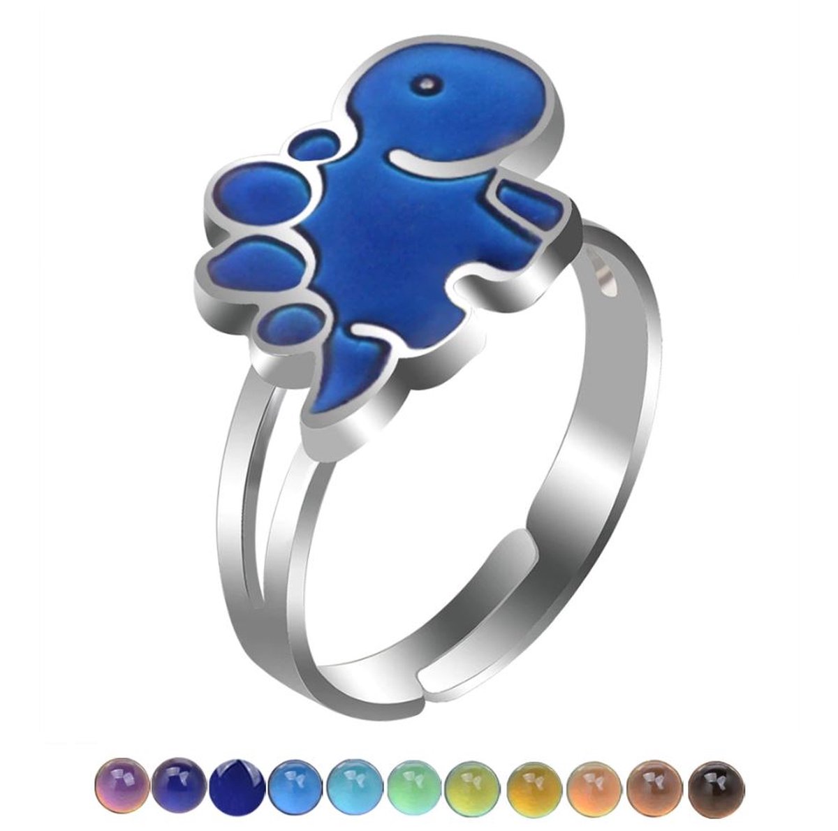 BelleVive 2 stuks sfeer-dinosaurus-ringenset, kleurverandering, emotiesensatie, temperatuur, vinger, verstelbaar, dier, grappige sieraden, feestspelringen, verjaardagsgeschenk