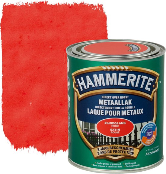 Hammerite metaallak - satin - rood - 0. 75l