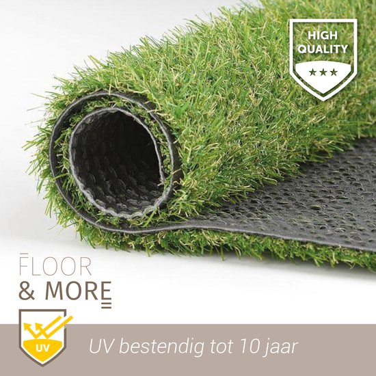 MDEKOR Kunstgrastapijt voor buiten, kunstgras, weerbestendig, grastapijt, per meter, groen, 120 x 200 cm, balkon, vloerbedekking, waterdoorlatend met drainage, 200 cm breed, in echte gras-look