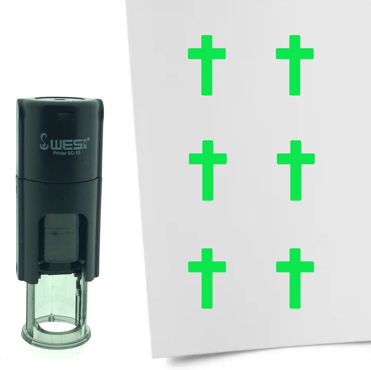 CombiCraft Stempel Kruis / Christendom 10mm rond - Groene inkt