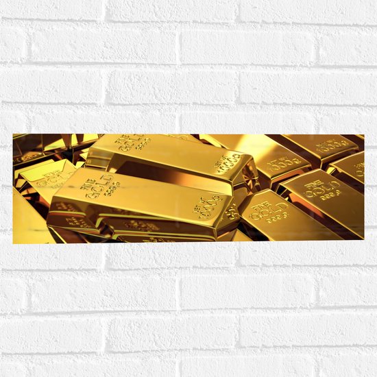 Muursticker - Gouden Staven Opgestapeld - 60x20 cm Foto op Muursticker