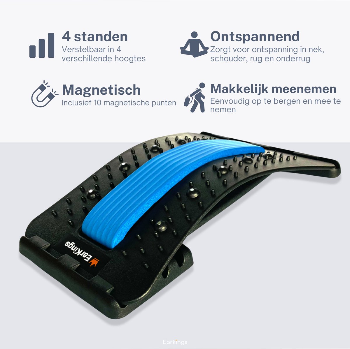 Afbeelding 2 van EarKings Backstretcher Massage Apparaat met Zachte Massage Pads - Rugstretcher met 4 Standen - Verstelbare Rugmassage voor Optimale Ontspanning V3