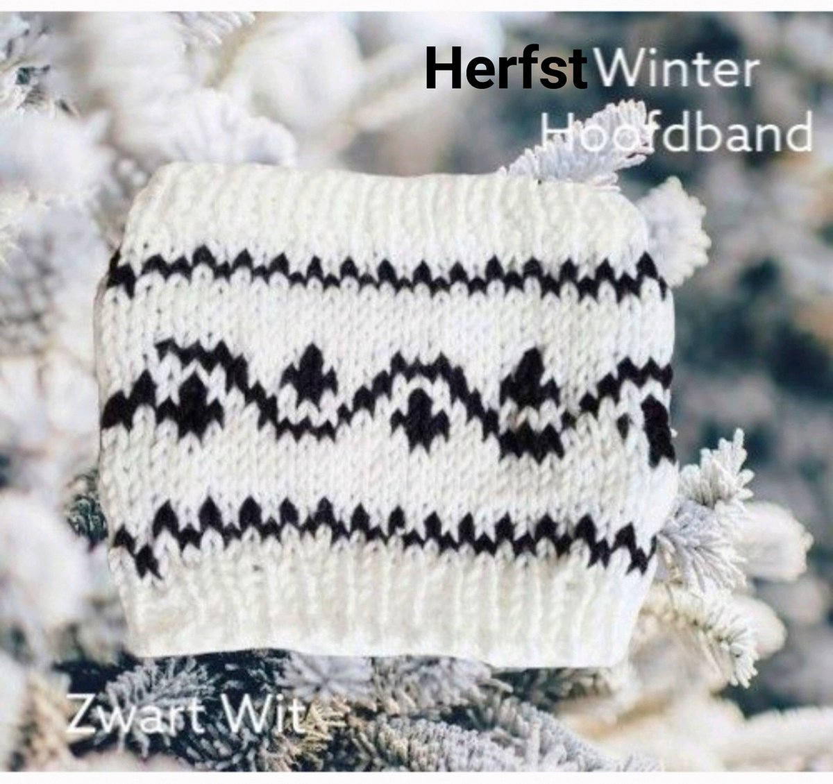 H.A.M.A. - Gebreide Hoofdband Oorwarmers - Zwart / Wit - Herfst Winter - ZigZag - Kinderen 2-5 yr.