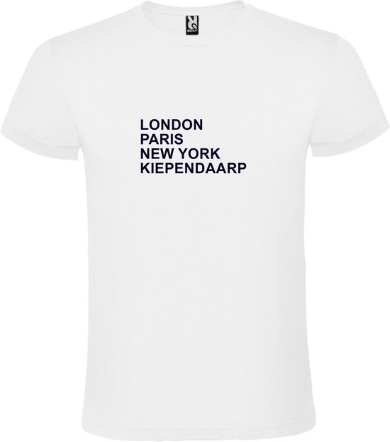 wit T-Shirt met London,Paris, New York , Kiependaarp tekst Zwart Size XL