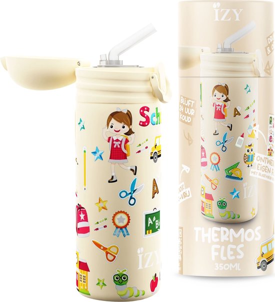IZY Bottles - Pastel Geel School | 350 ML | Kinderen | Thermosfles |  Drinkfles |... | bol.com