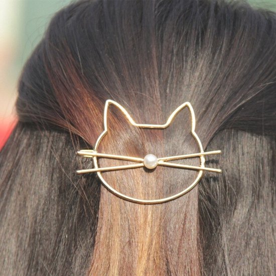 Mini Kat Haarklem - Metalen Haarklem Kat - Goud