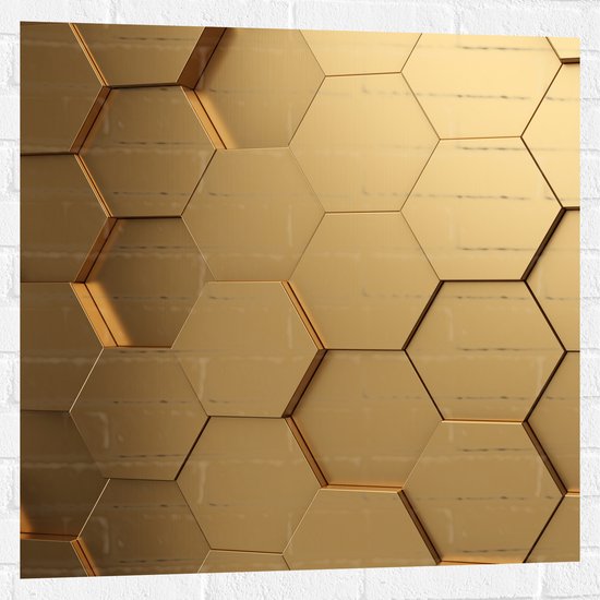 Muursticker - Hexagon Wand in het Goud - 80x80 cm Foto op Muursticker