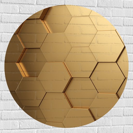 Muursticker Cirkel - Hexagon Wand in het Goud - 100x100 cm Foto op Muursticker