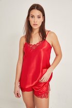 Valentijn Cadeau- Red- Sexy- Women -2 piece set-Satin Laced Nightgown and Laced Shorts Set- L-Moeder dag Cadeau