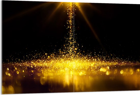 Acrylglas - Gouden Glitters in Donkerkleurige Omgeving - 120x80 cm Foto op Acrylglas (Wanddecoratie op Acrylaat)