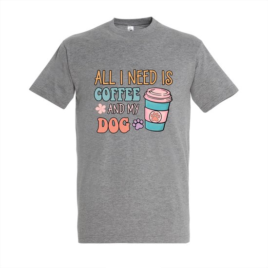 T-shirt All i need is coffee and my dog - Grey Melange T-shirt - Maat L - T-shirt met print - T-shirt dames