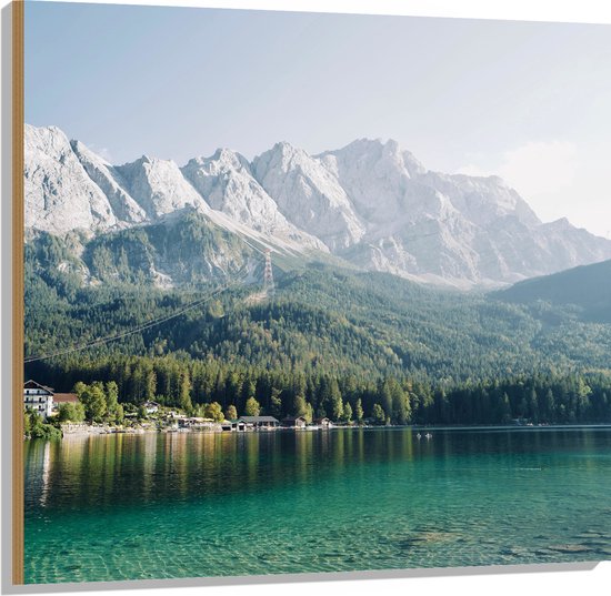 Hout - Eibsee Meer onder de Bergen - Duitsland - 100x100 cm - 9 mm dik - Foto op Hout (Met Ophangsysteem)