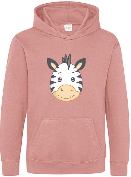 Pixeline Hoodie Zebra Face roze 1-2 jaar - Pixeline - Trui - Stoer - Dier - Kinderkleding - Hoodie - Dierenprint - Animal - Kleding