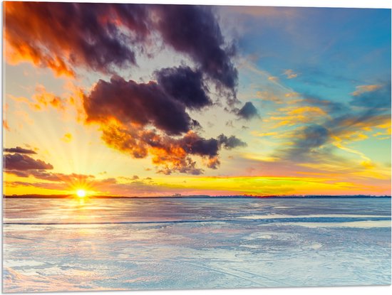 WallClassics - Verre acrylique - Rayons de soleil à travers le ciel multicolore au-dessus de l' Water - 80x60 cm Photo sur verre acrylique (Décoration murale sur acrylique)