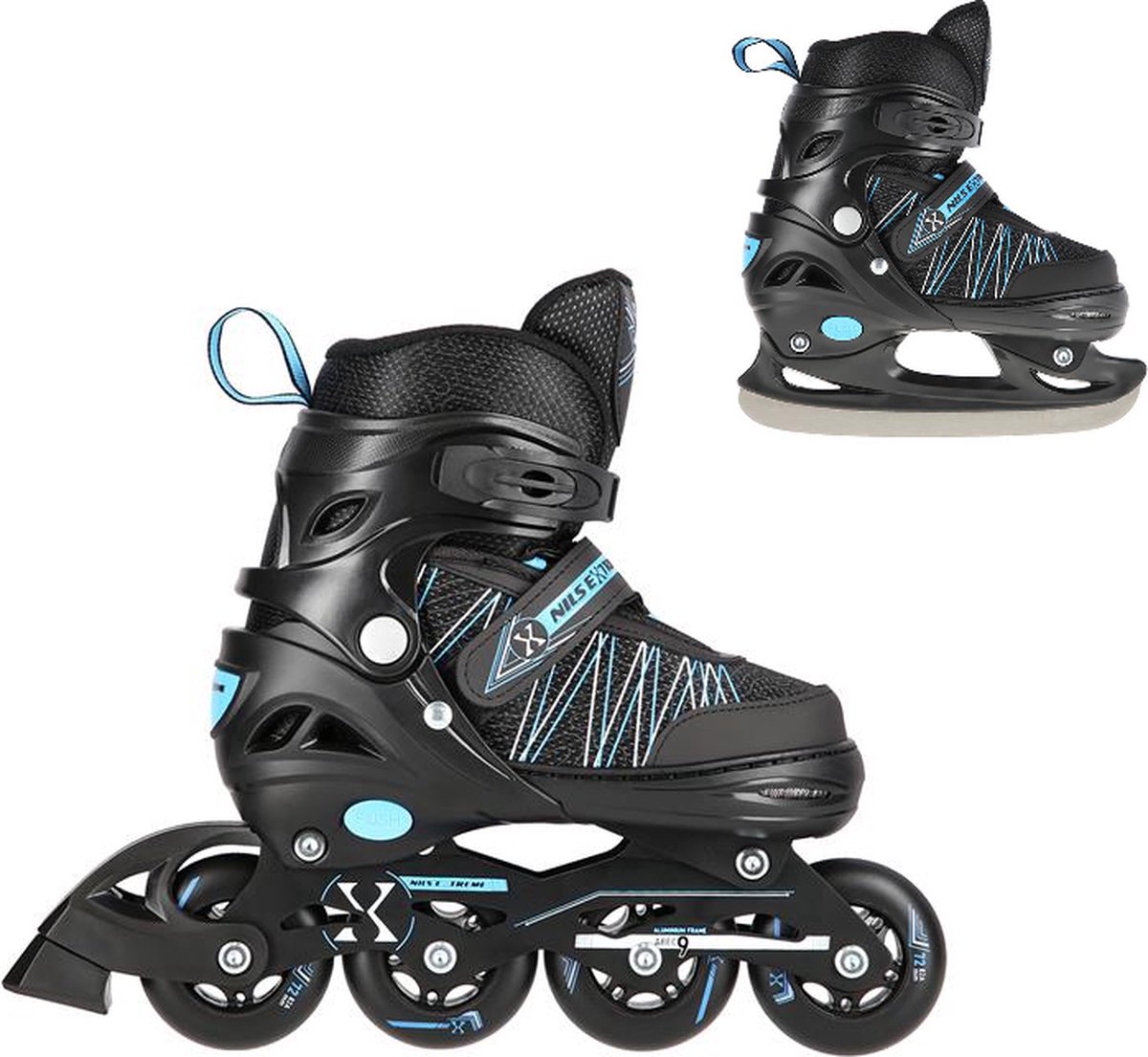Nils Extreme schaatsen/inline skates zwart/blauw maat: 31-34 verstelbaar ABEC9 Nils Extreme schaatsen/inline skates zwart/blauw maat: 31-34 verstelbaar ABEC9