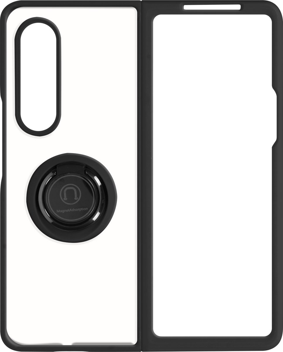 Geschikt voor Samsung Galaxy Z Fold 3 Bi-materiaal Case Ring Video-Ondersteuning zwart