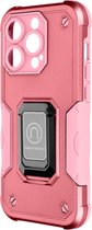 Geschikt voor Apple iPhone 14 Pro Max hybride schokbestendig hoesje met magnetische steunring roze