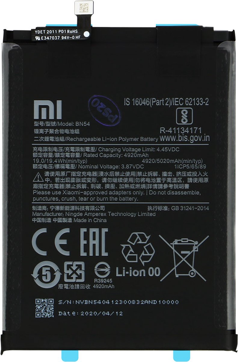 Xiaomi Redmi 9/Redmi Note 9 Interne Batterij 5020mAh Origineel BN54