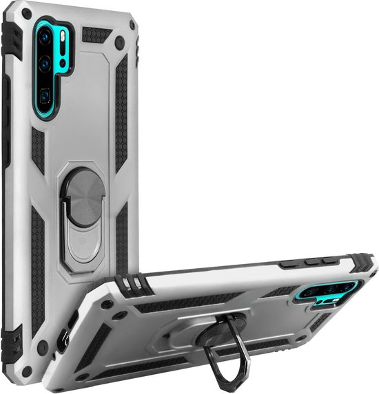 Convient pour Huawei P30 Pro Hybrid Case Video Support Ring argent