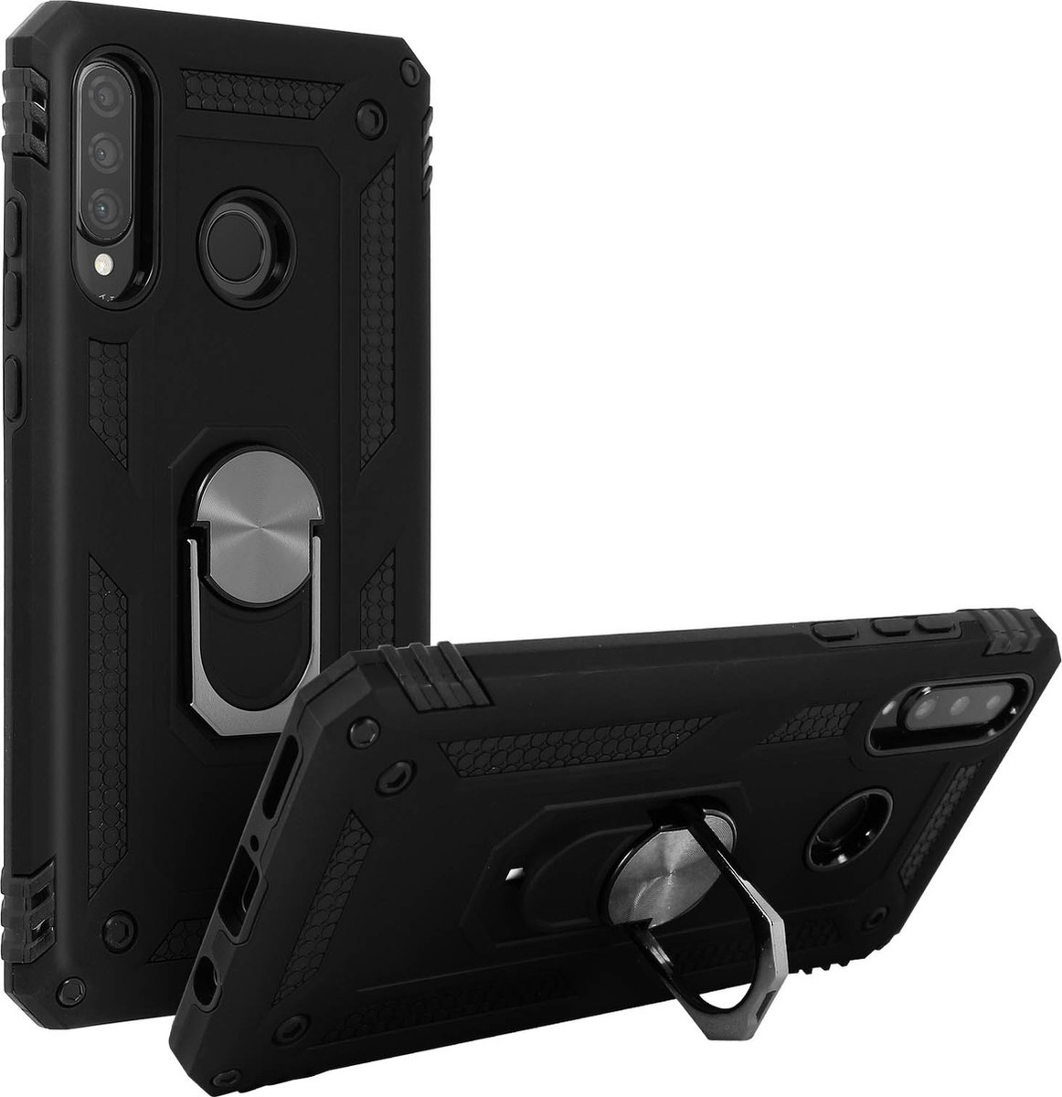 Geschikt voor Huawei P30 Lite en Honor 20S Hybrid Case Video Support Ring zwart