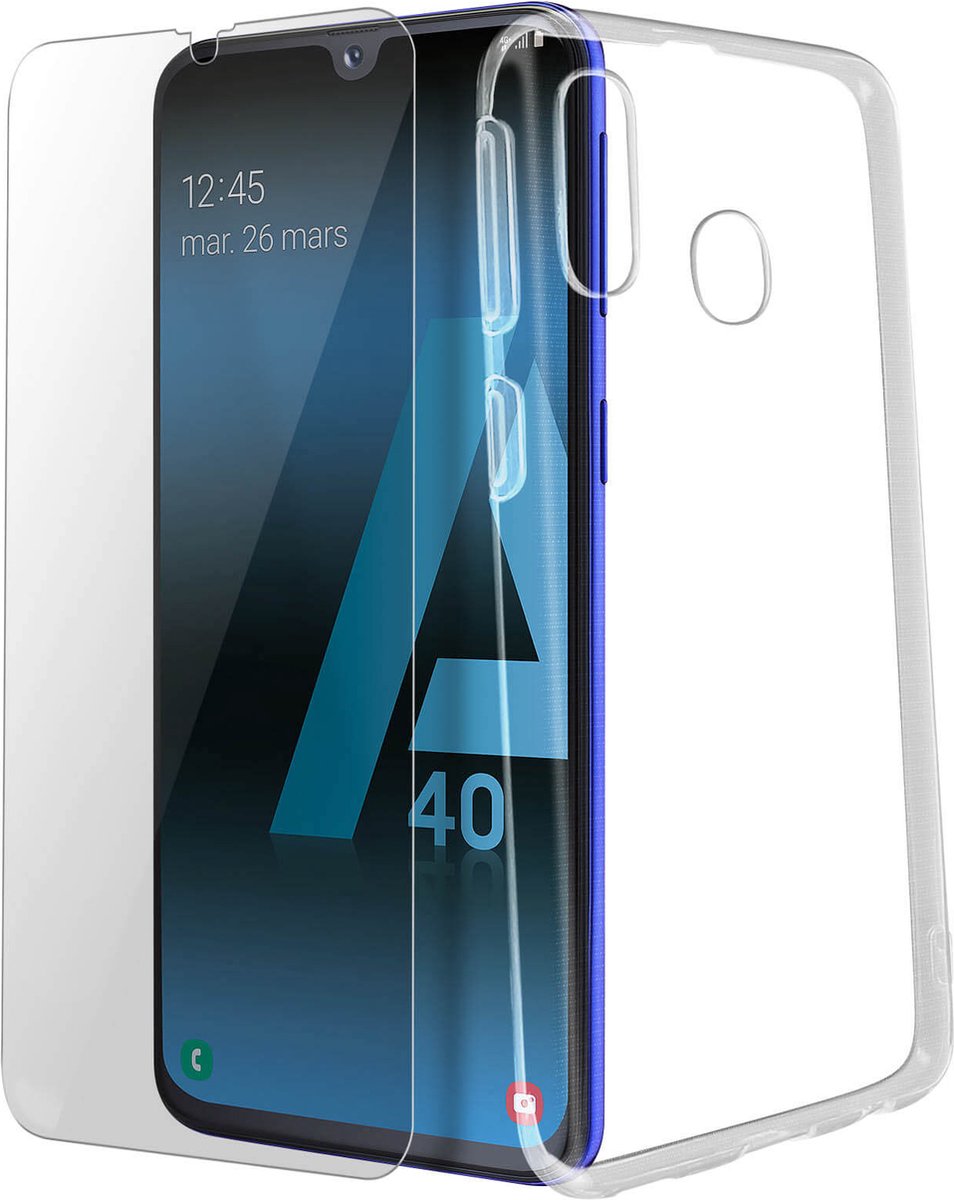 Geschikt voor Samsung Galaxy A40-hoesje soepel siliconen gehard glas 9H transparant