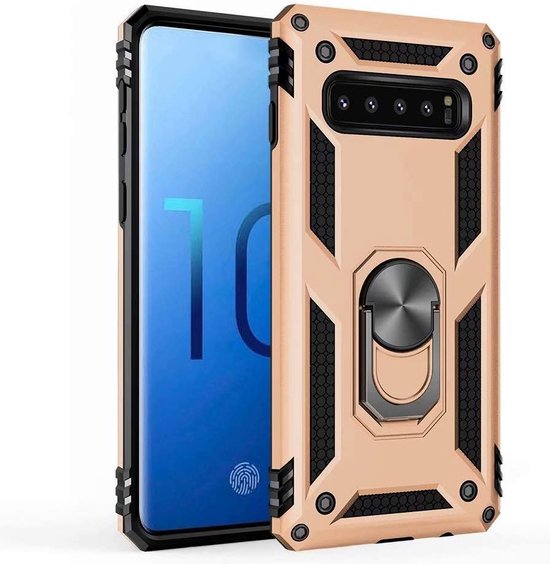 Ring Armor hoesje Geschikt voor Samsung Galaxy S10e - Goud - Draaibare standaard - Magneet - ZT Accessoires