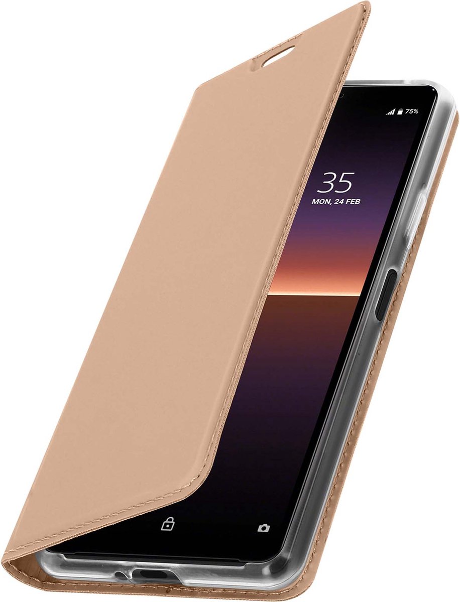Geschikt voor Sony Xperia 10 2 Cover Kaarthouder Videostandaard Dux Ducis champagne
