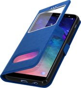 Geschikt voor Samsung Galaxy A6 Plus Vensterhoes met Video Support blauw