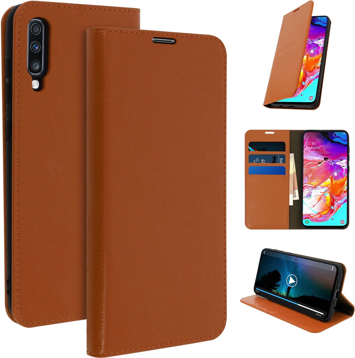 Leren Foliocase Geschikt voor Samsung Galaxy A70 Kaarthouder Standfunctie - camel
