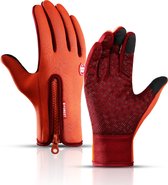 Fietshandschoenen - Oranje - Fleece Handschoenen met Ritssluiting - Racefiets - Mountainbike - Winter - Maat L