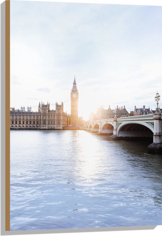 Hout - Big Ben naast de Westminster Bridge - Londen - 60x90 cm - 9 mm dik - Foto op Hout (Met Ophangsysteem)