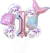 Mermaid Ballonnen - 7 Stuks - Zeemeermin - 1 Jaar - Verjaardag Versiering / Feestpakket - Ballonnen Set - Kinderfeestje Zeemeermin Thema - Roze ballon - Blauwe ballon - Paarse ballon - Happy Birthday