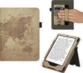 Housse à rabat kwmobile pour Amazon Kindle Paperwhite (11. Gen - 2021) - Housse avec poignée et support - Étui pour liseuse marron / marron clair - Design Vintage Travel