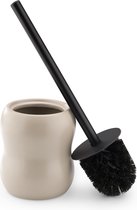 Navaris wc borstel en houder uit keramiek - Moderne toiletborstelhouder incl. wc-borstel - Vrijstaande wc-borstel met houder van keramiek - Beige