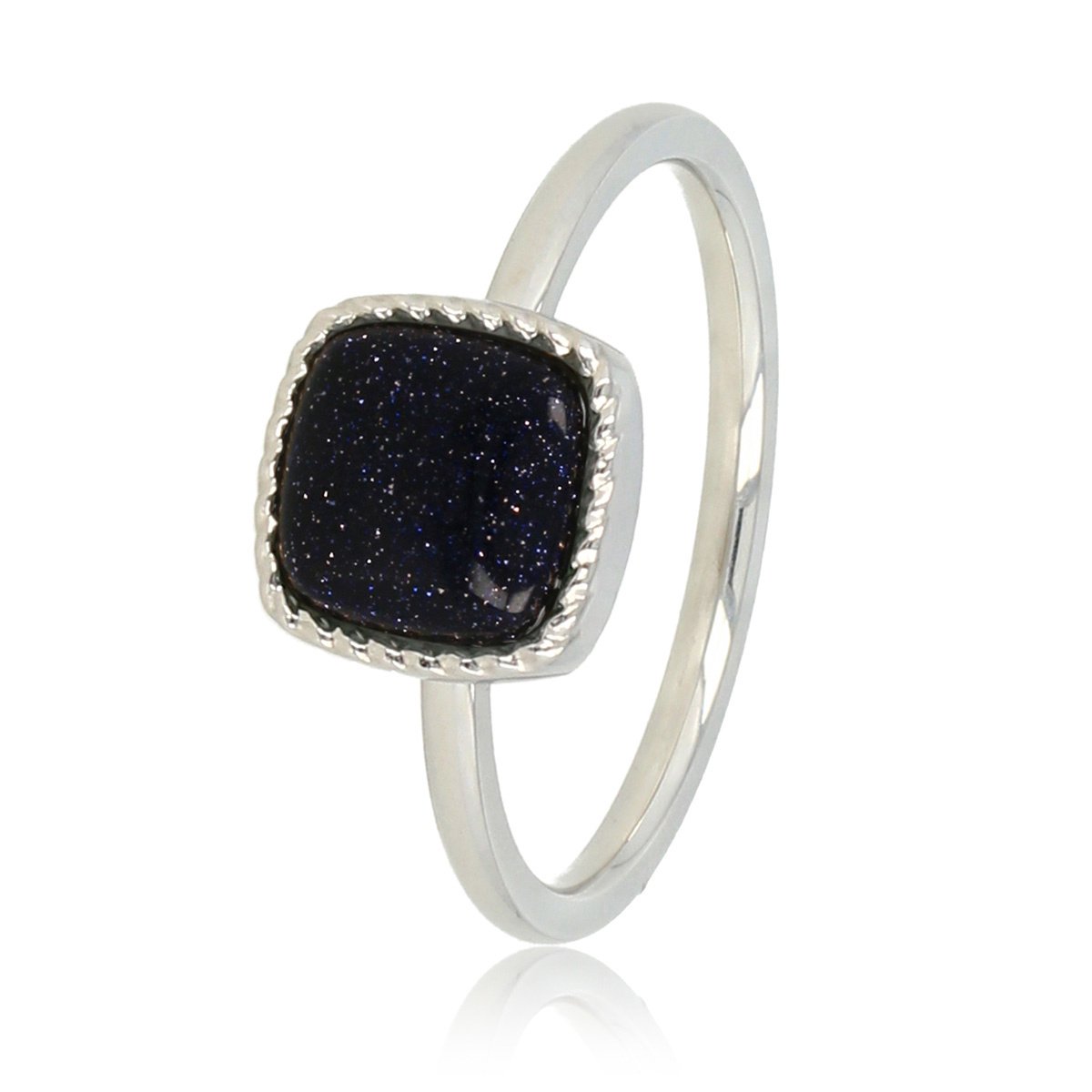 *My Bendel - Zilveren ring met vierkanten Blue Sandstone edelsteen - Bijzondere zegelring met sprankelende Blue Sandstone edelsteen - Met luxe cadeauverpakking