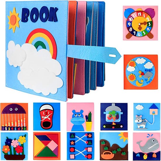 KLUZOO Montessori Busy Board Boek - Original - Motoriek Speelgoed 2 jaar - 3 jaar - 4 jaar - Activiteiten Boek - Sensorisch Speelgoed - Quiet Book