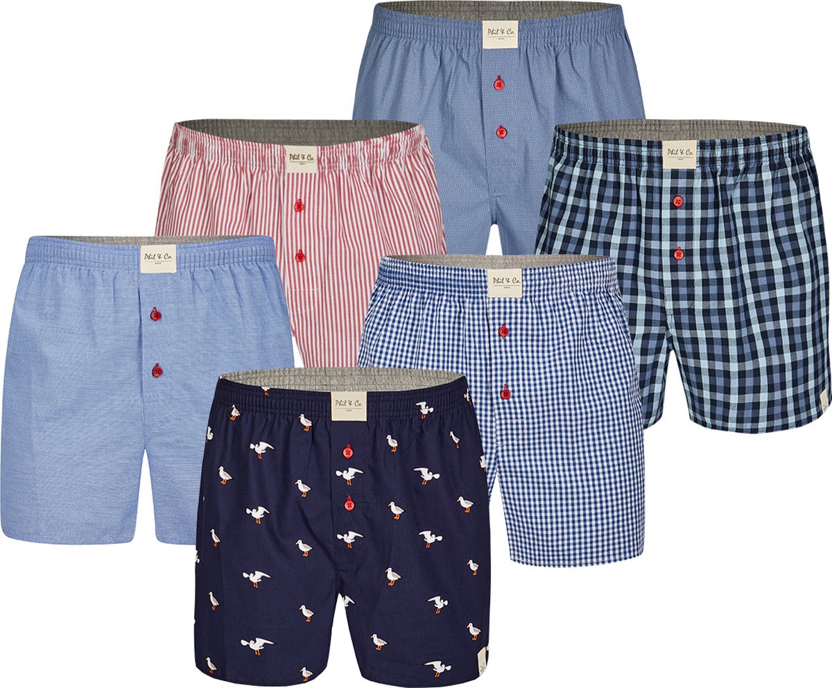 Phil & Co 6-Pack Geweven Wijde Boxershorts Heren Multipack 6-Pack - Maat XXL - Losse boxershort heren