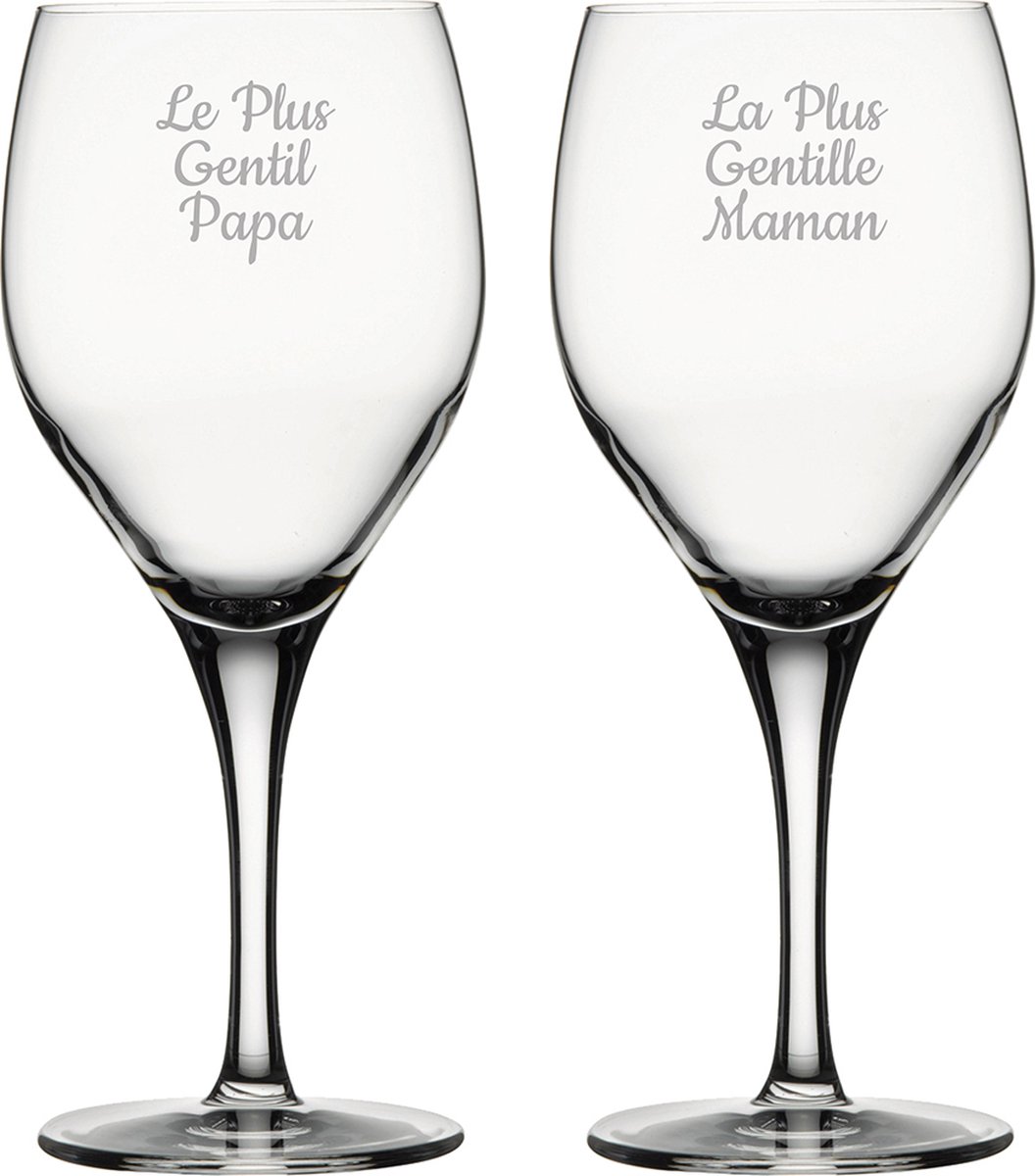 Rode wijnglas gegraveerd - 42,5cl - Le Plus Gentil Papa & La Plus Gentille Maman