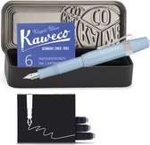 Kaweco - Cadeauset - 4delig - Kaweco Vulpen COLLECTION Sport fountain pen - Mellow Blue - Fine - Nostalgic Octagonal Clip Chrome - Zwart Vintage blikje - Doosje Royal Blue - Doosje zwarte Vullingen