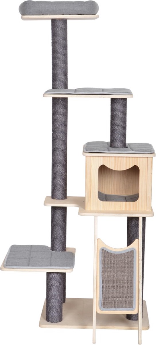 Krabpaal katten - grijs en hout- 600X480X1750MM - Krabmeubel - Krabpaal groot- Kattenmeubel