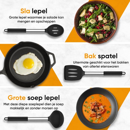 Strex 43-Delig Keukengerei Set Met Houder - Hittebestendig Siliconen & RVS - BPA-Vrij Keukengerei
