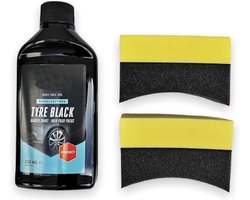 Tyre black bandenzwart 250ml met 2x bandenspons voor een diepzwarte langdurige glans