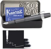 Kaweco - Cadeauset - 4delig - Kaweco AL SPORT Fountain Pen Anthracite vulpen - Medium - Nostalgic Octagonal Clip Chrome - Zwart Vintage blikje - Doosje Royal Blue - Doosje zwarte Vullingen