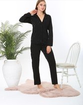 Viscose Dames Pyjama Set - Homewear -Satijn Zwart Maat S